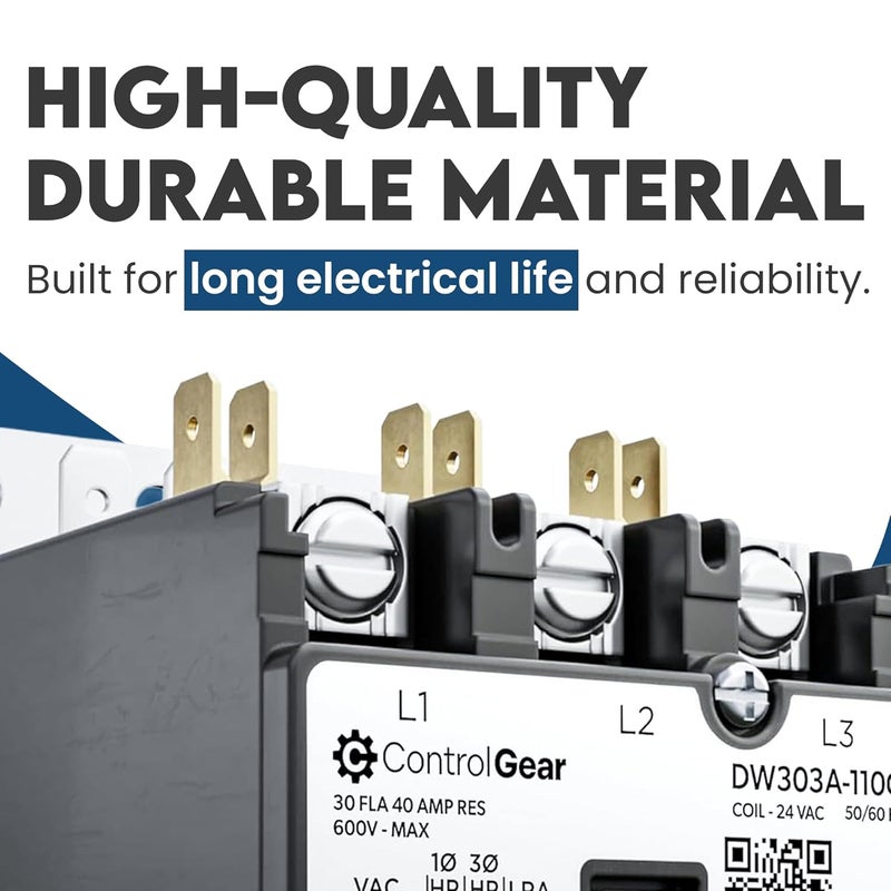 ControlGear 3 Pole Definite Purpose Contactor 24V Coil, 30 Amp Definite Purpose, UL Recognized and Approved for use with A2L Refrigerants, Line Lugs, Load Screws, DW303A-11 (3P 30A 24V Coil) - Image 5